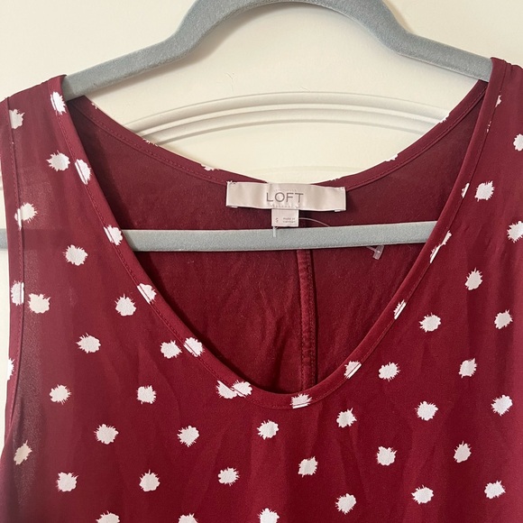 LOFT Dark Burgundy Sleeveless Polka Dot Pattern Blouse Women’s Size Small - Picture 6 of 12